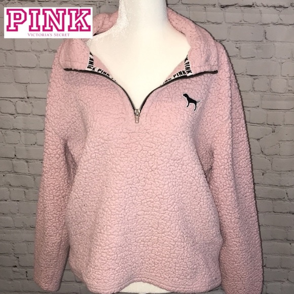 PINK Victoria's Secret Tops - Victoria's Secret VS PINK Quarter Zip Sherpa Sweatshirt Size Medium